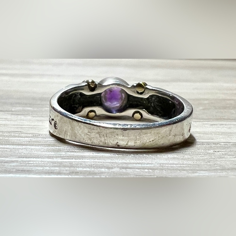 Vintage Designer LAGOS Sterling Silver & 18K Yellow Gold Amethyst Caviar Ring - Picture 4 of 9